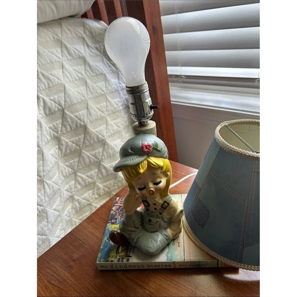1977 Sears & Roebuck LittleGirl in Denim Lamp with Shade. H 15 in